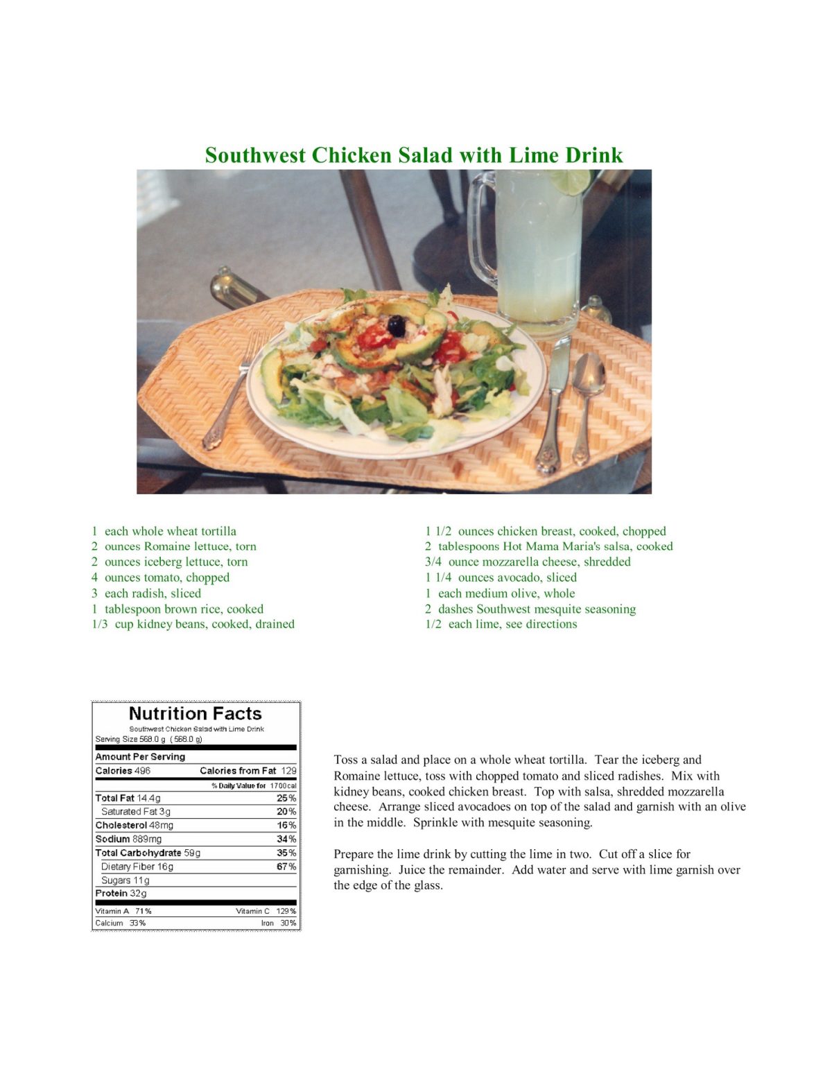 Southwest Chicken Salad with Lime Drink